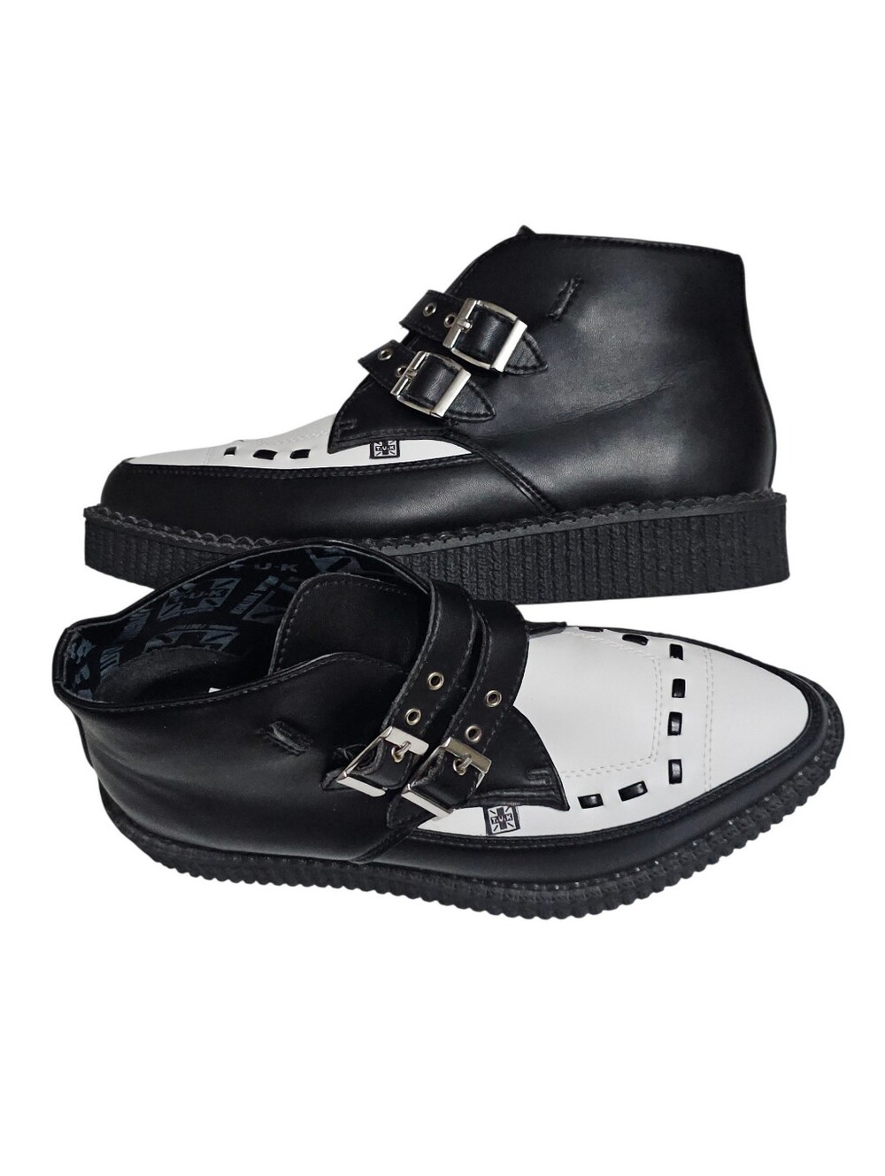 TUK 3 Buckle Pointed Creeper Black & White Boot Womens 8, Mens 6